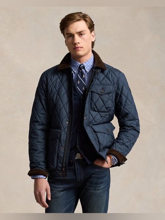 Polo Ralph Lauren Other - Polo Ralph Lauren Navy Beaton Quilted Field Jacket W/Brown Corduroy Collar Sz XL